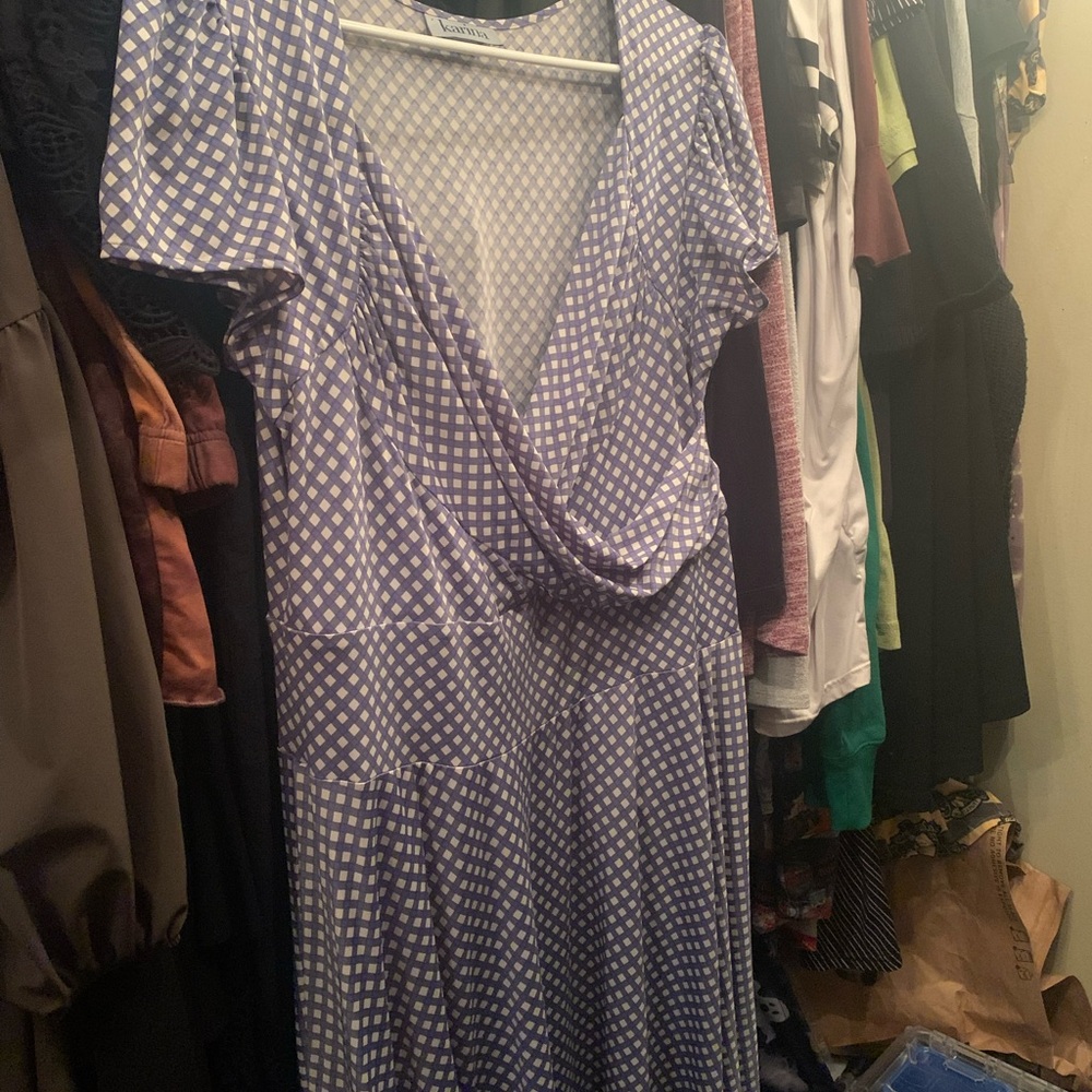 Baby blue and white checkered dress